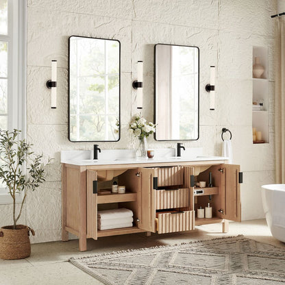 Shenzhen 72" Double Sink Bath Vanity in Aged Natural Oak