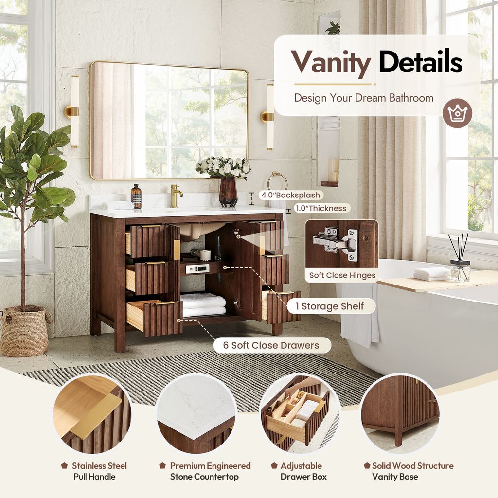 Shenzhen 48" Single Sink Bath Vanity in Aged Dark Brown Oak