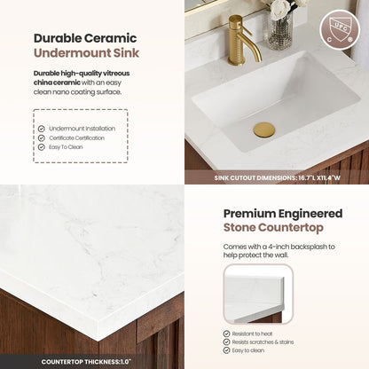 Shenzhen 24" Single Sink Bath Vanity in Aged Dark Brown Oak