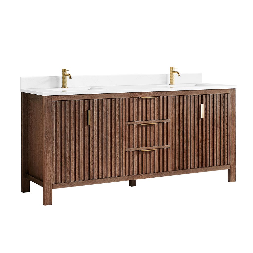 Shenzhen 72" Double Sink Bath Vanity in Aged Dark Brown Oak