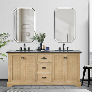Hervas 72" Free-standing Double Bath Vanity in Fir Wood Brown with Black Natural Celestite Marble Top