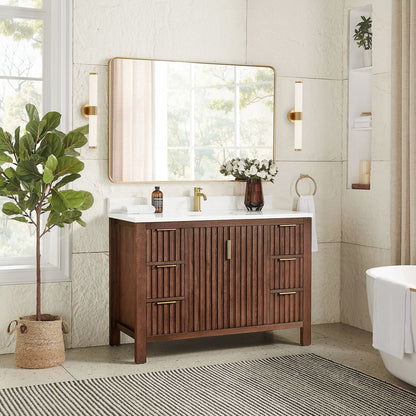 Shenzhen 48" Single Sink Bath Vanity in Aged Dark Brown Oak