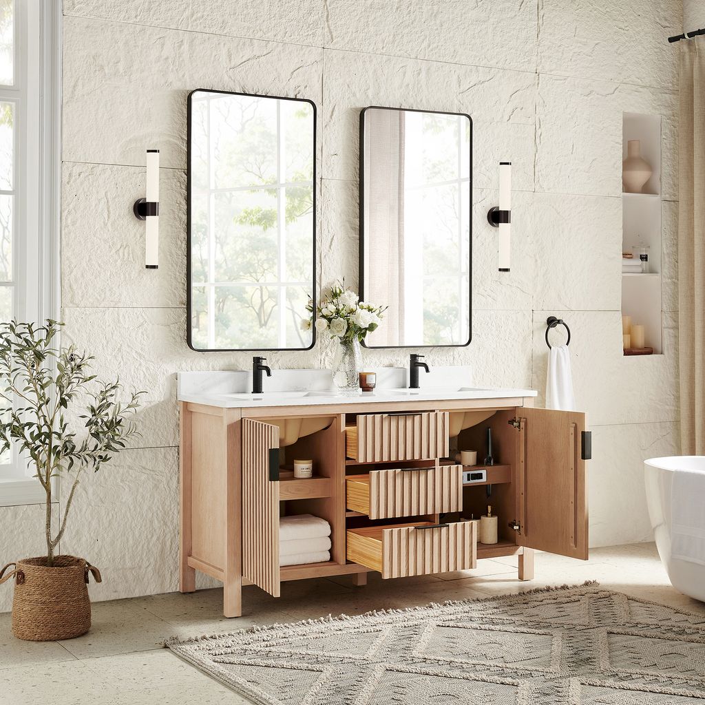 Shenzhen 60M" Double Sink Bath Vanity in Aged Natural Oak
