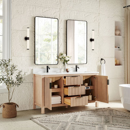 Shenzhen 60M" Double Sink Bath Vanity in Aged Natural Oak