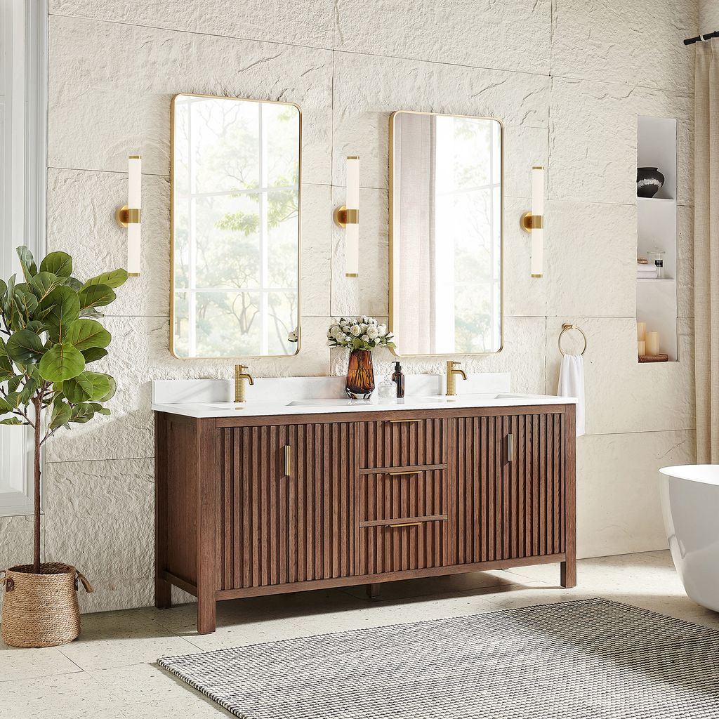 Shenzhen 72" Double Sink Bath Vanity in Aged Dark Brown Oak