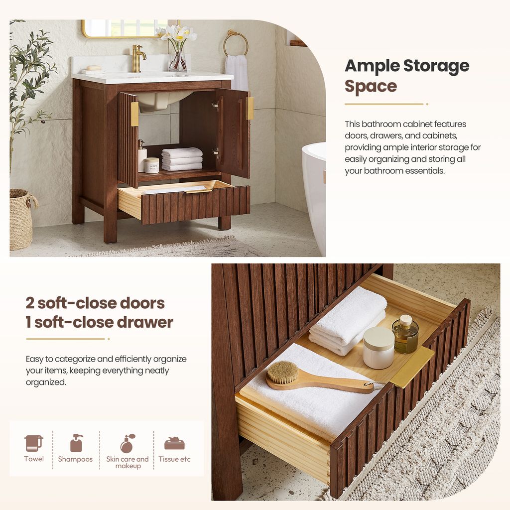 Shenzhen 30" Single Sink Bath Vanity in Aged Dark Brown Oak