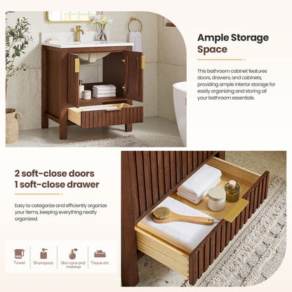 Shenzhen 30" Single Sink Bath Vanity in Aged Dark Brown Oak