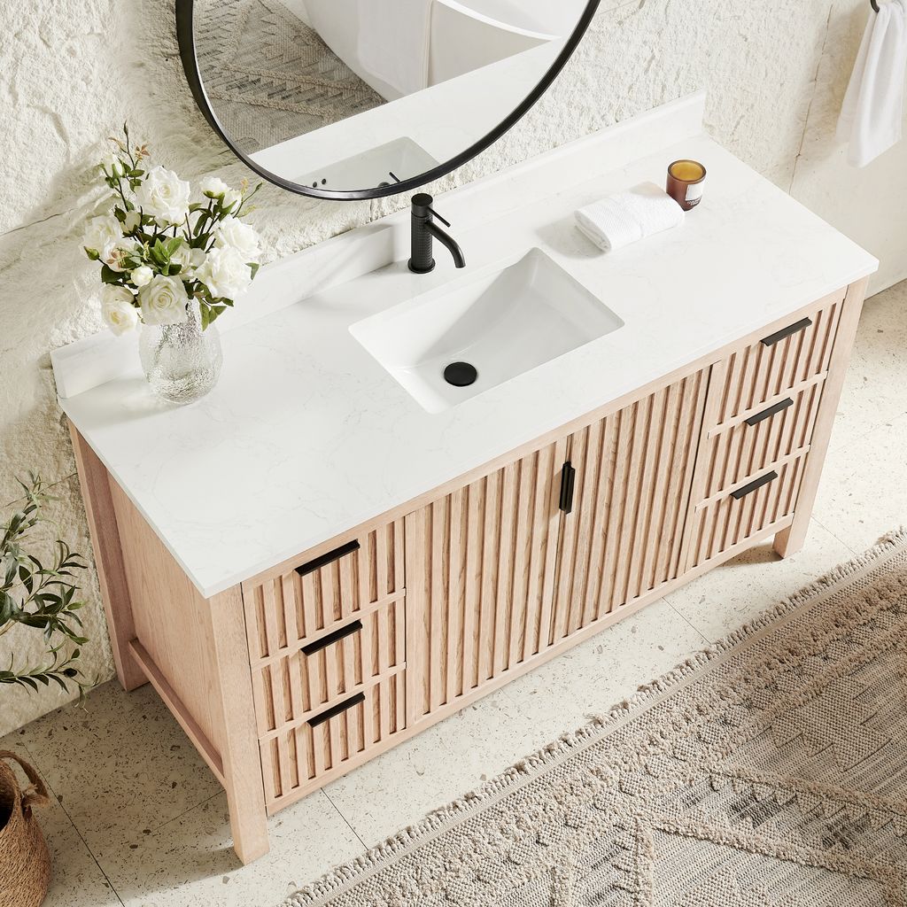 Shenzhen 60" Single Sink Bath Vanity in Aged Natural Oak