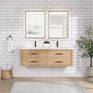 Cristo 60M" Floating Double Bath Vanity in Fir Wood Brown with Fish Maw White Quartz Stone Top