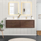 Cristo 72" Floating Double Bath Vanity in Aged Dark Brown Oak with Fish Maw White Quartz Stone Top