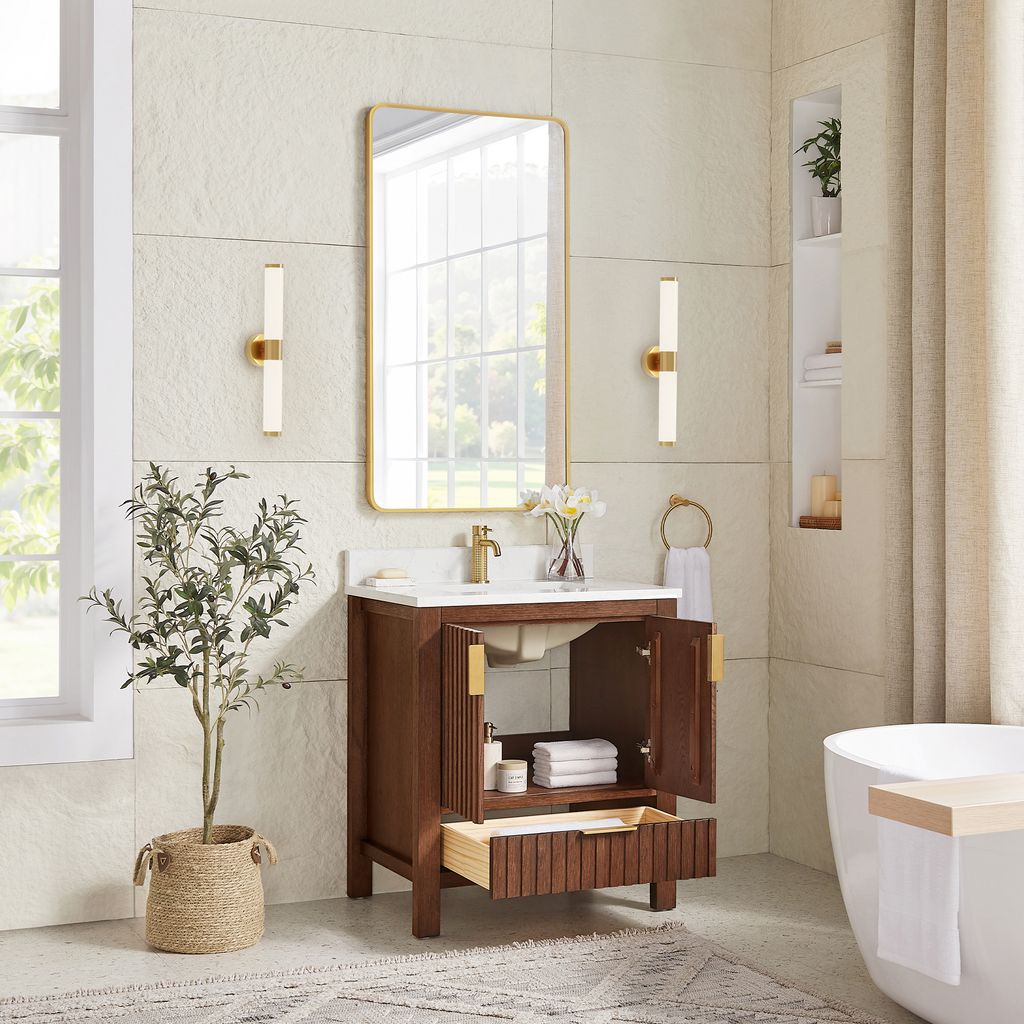 Shenzhen 30" Single Sink Bath Vanity in Aged Dark Brown Oak