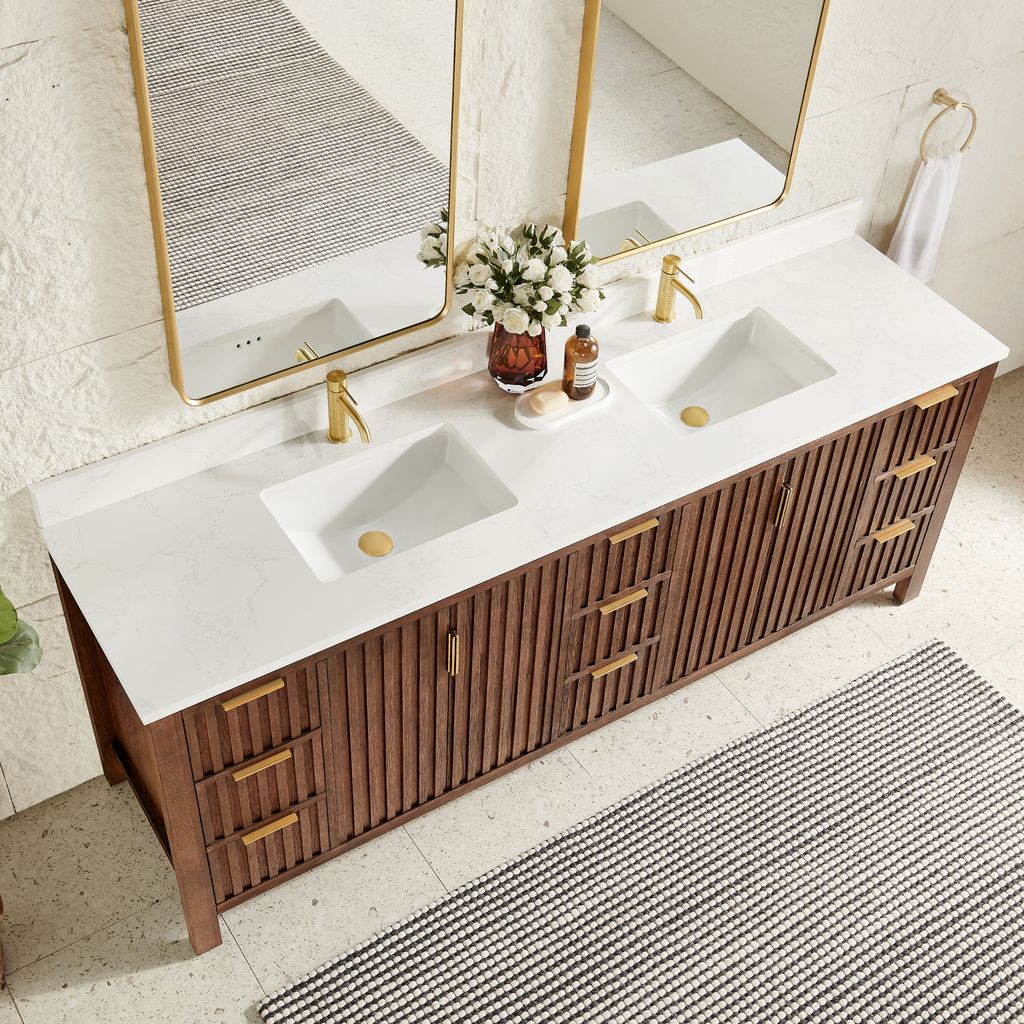Shenzhen 84" Double Sink Bath Vanity in Aged Dark Brown Oak