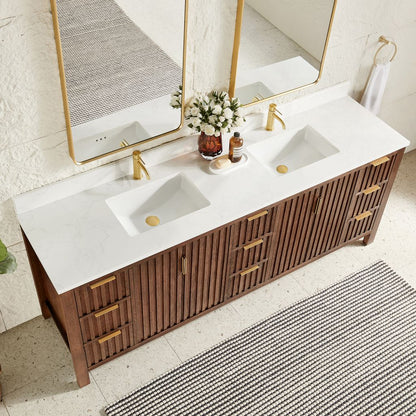 Shenzhen 84" Double Sink Bath Vanity in Aged Dark Brown Oak