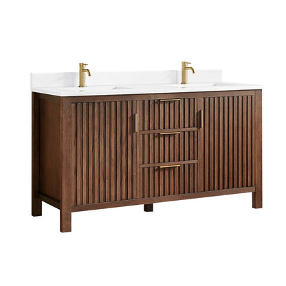 Shenzhen 60M" Double Sink Bath Vanity in Aged Dark Brown Oak