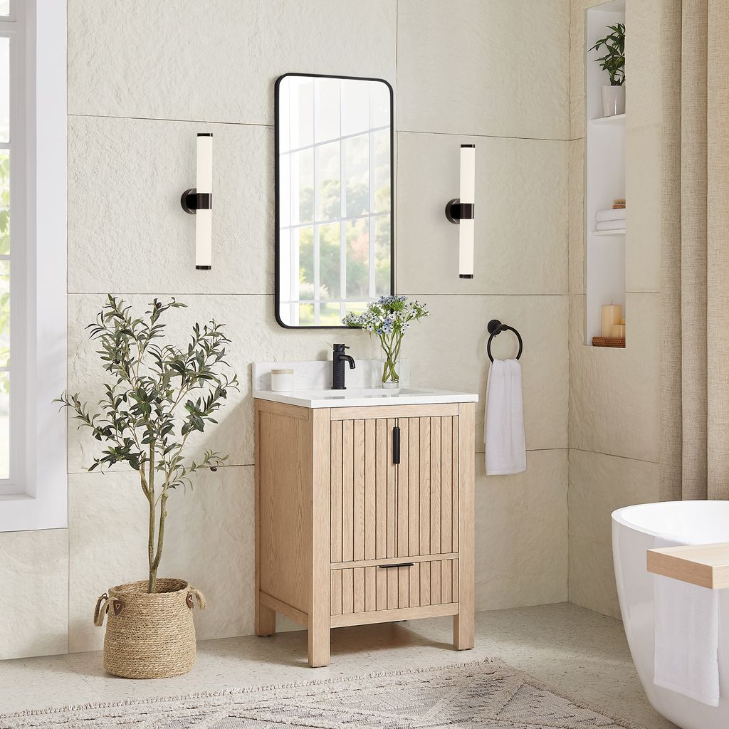 Shenzhen 24" Single Sink Bath Vanity in Aged Natural Oak