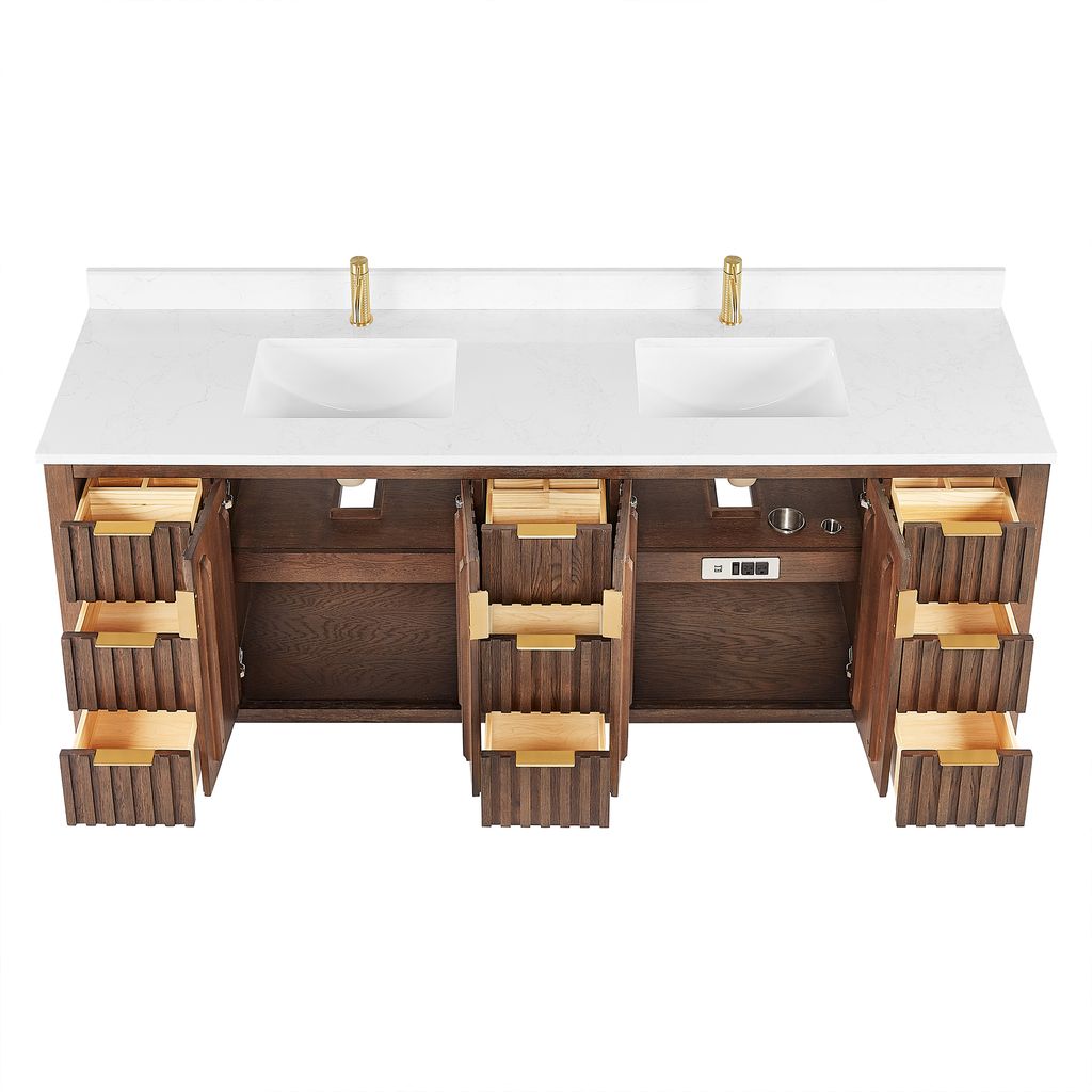 Shenzhen 84" Double Sink Bath Vanity in Aged Dark Brown Oak