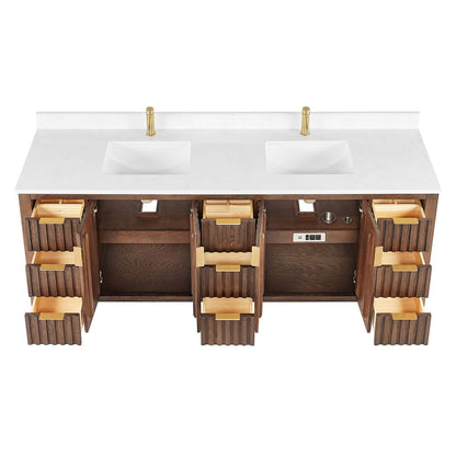 Shenzhen 84" Double Sink Bath Vanity in Aged Dark Brown Oak