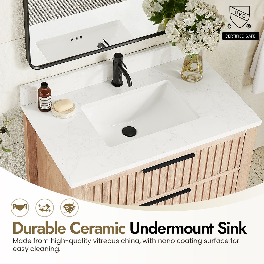 Shenzhen 36" Single Sink Bath Vanity in Aged Natural Oak