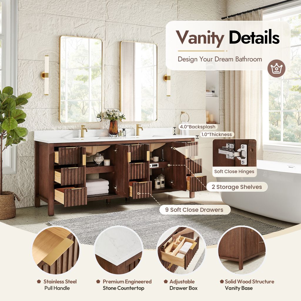 Shenzhen 84" Double Sink Bath Vanity in Aged Dark Brown Oak