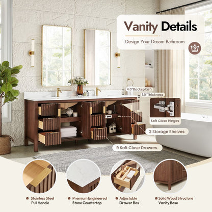Shenzhen 84" Double Sink Bath Vanity in Aged Dark Brown Oak