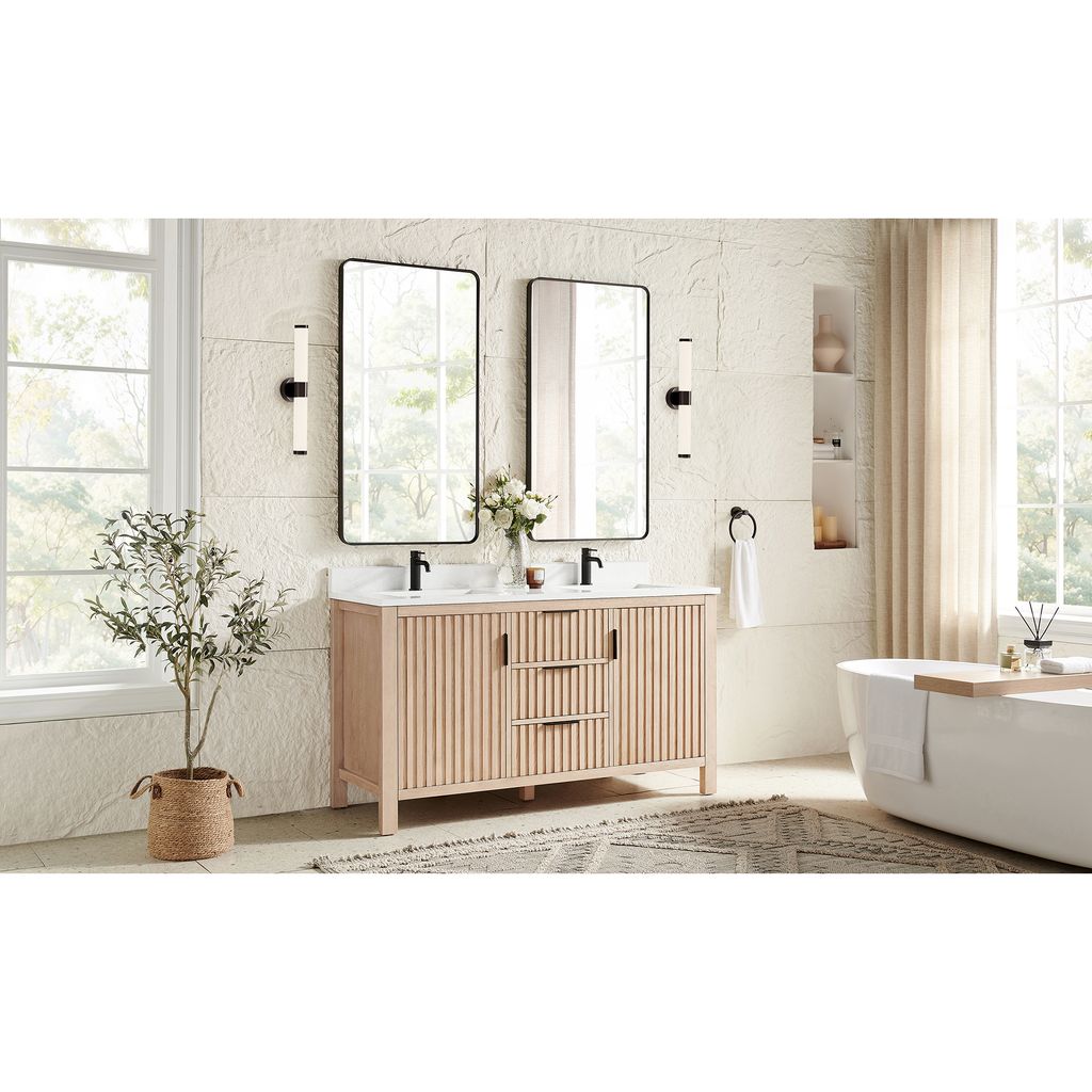 Shenzhen 60M" Double Sink Bath Vanity in Aged Natural Oak