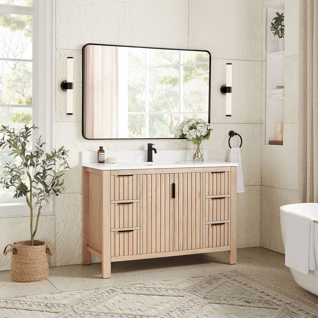 Shenzhen 48" Single Sink Bath Vanity in Aged Natural Oak