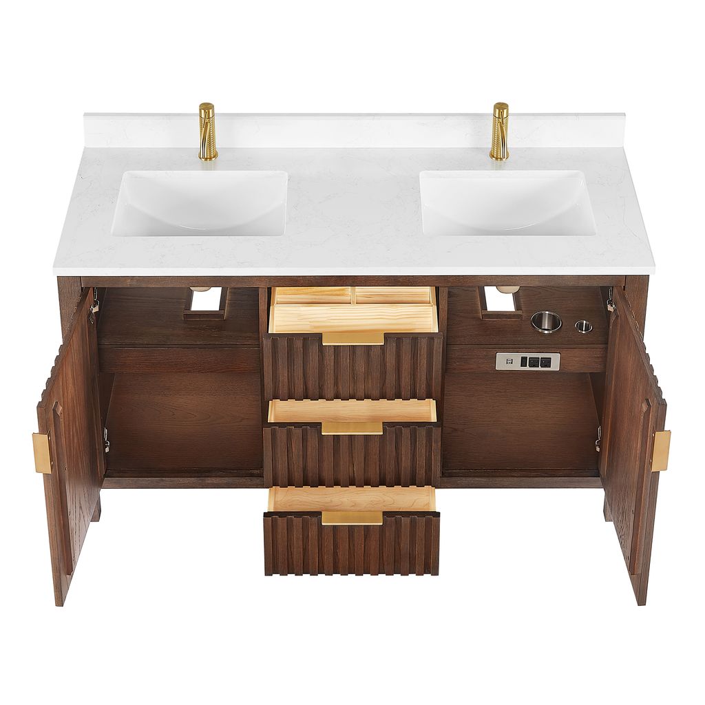 Shenzhen 60M" Double Sink Bath Vanity in Aged Dark Brown Oak