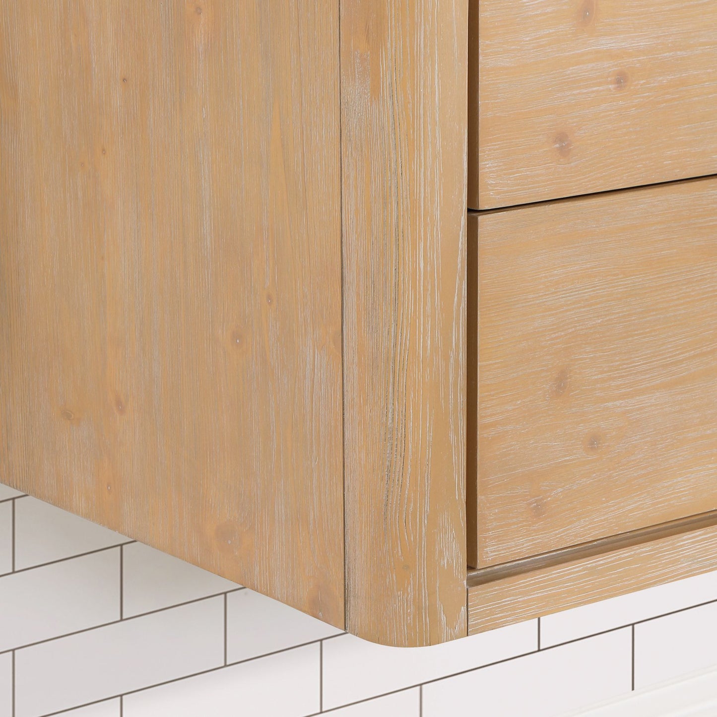 Cristo 36" Floating Single Bath Vanity in Fir Wood Brown with Fish Maw White Quartz Stone Top