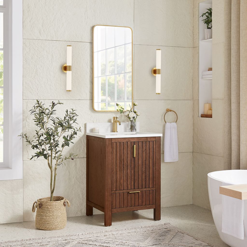 Shenzhen 24" Single Sink Bath Vanity in Aged Dark Brown Oak