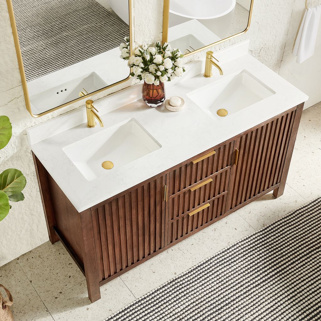 Shenzhen 60M" Double Sink Bath Vanity in Aged Dark Brown Oak