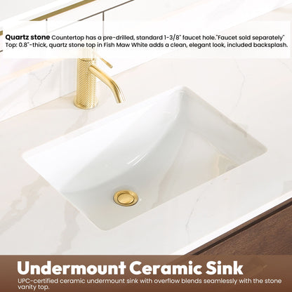 Cristo 72" Floating Double Bath Vanity in Aged Dark Brown Oak with Fish Maw White Quartz Stone Top