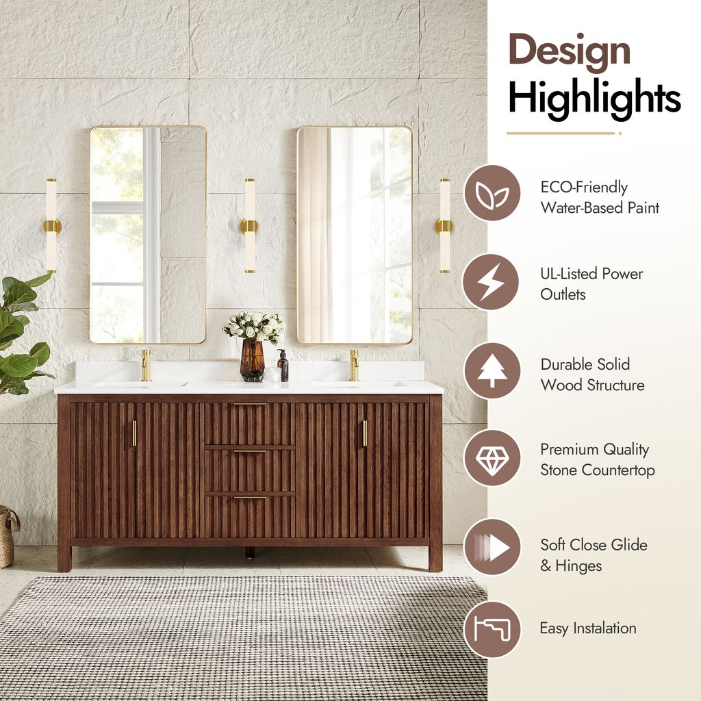 Shenzhen 72" Double Sink Bath Vanity in Aged Dark Brown Oak