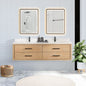 Cristo 72" Floating Double Bath Vanity in Fir Wood Brown with Fish Maw White Quartz Stone Top