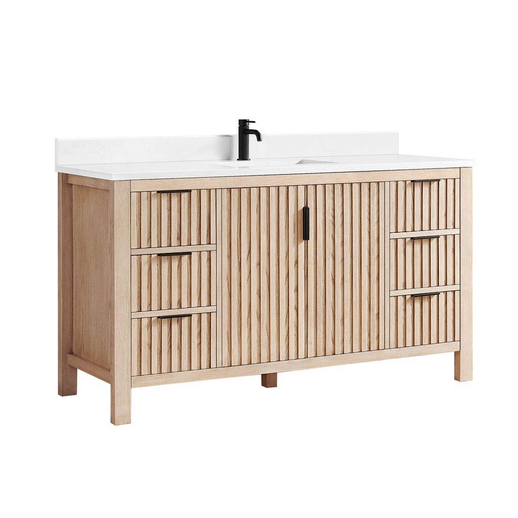Shenzhen 60" Single Sink Bath Vanity in Aged Natural Oak