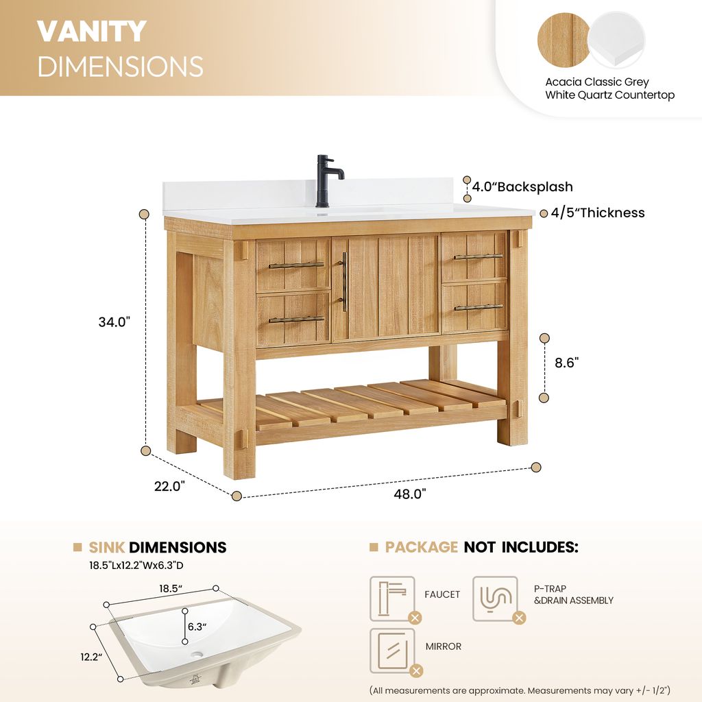 Paris 48" Free-standing Single Bath Vanity in Acacia Classic Grey