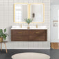 Cristo 60M" Floating Double Bath Vanity in Aged Dark Brown Oak with Fish Maw White Quartz Stone Top