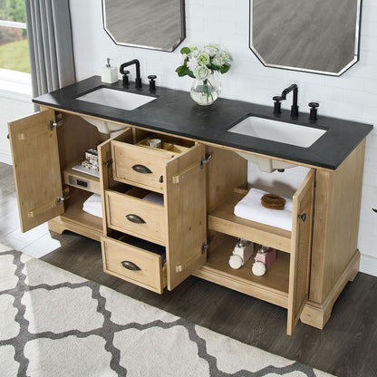 Hervas 72" Free-standing Double Bath Vanity in Fir Wood Brown with Black Natural Celestite Marble Top