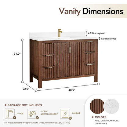 Shenzhen 48" Single Sink Bath Vanity in Aged Dark Brown Oak