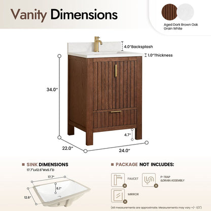 Shenzhen 24" Single Sink Bath Vanity in Aged Dark Brown Oak