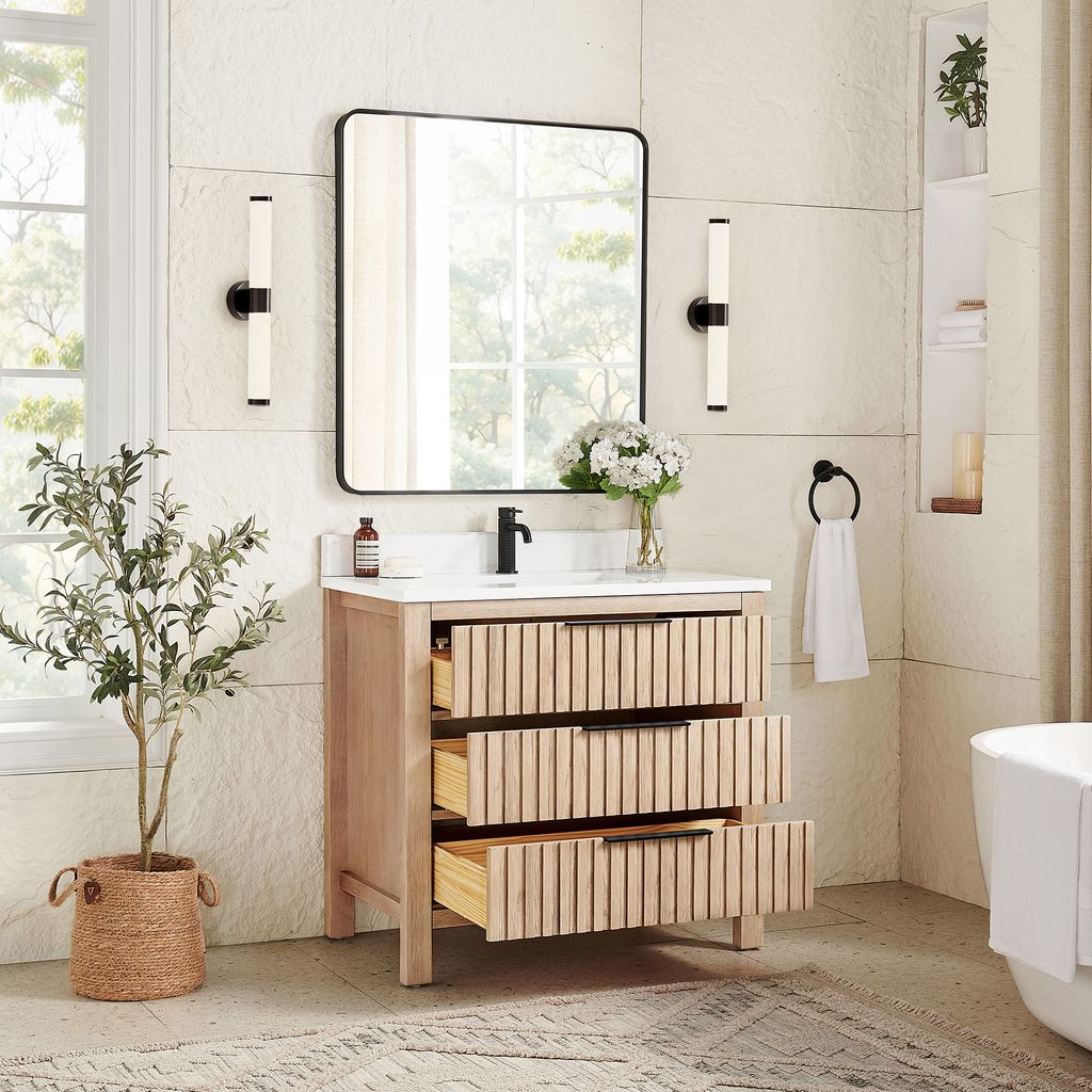 Shenzhen 36" Single Sink Bath Vanity in Aged Natural Oak