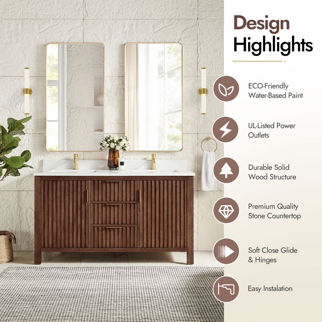 Shenzhen 60M" Double Sink Bath Vanity in Aged Dark Brown Oak