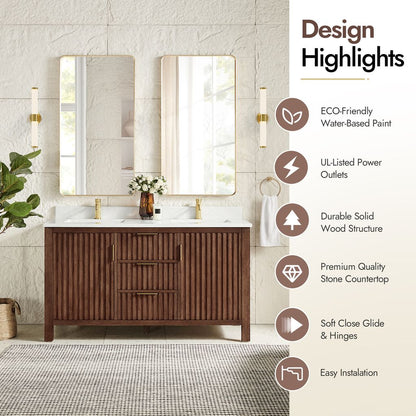 Shenzhen 60M" Double Sink Bath Vanity in Aged Dark Brown Oak