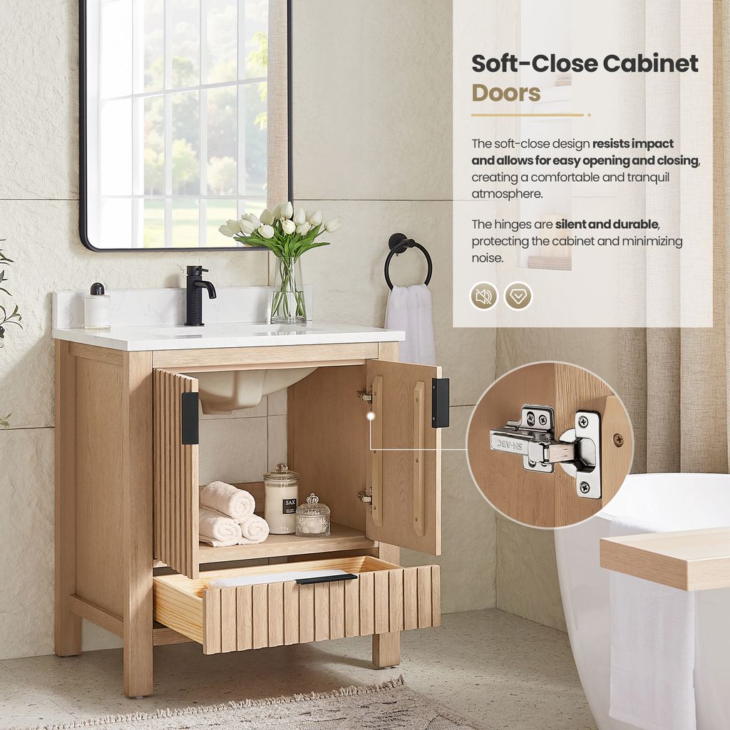 Shenzhen 30" Single Sink Bath Vanity in Aged Natural Oak