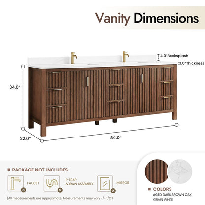 Shenzhen 84" Double Sink Bath Vanity in Aged Dark Brown Oak