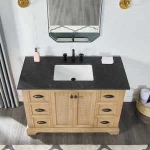 Hervas 48" Free-standing Single Bath Vanity in Fir Wood Brown with Black Natural Celestite Marble Top