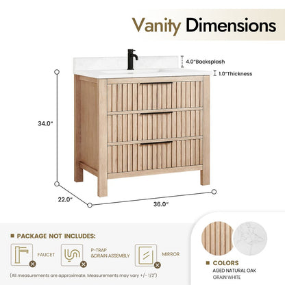 Shenzhen 36" Single Sink Bath Vanity in Aged Natural Oak