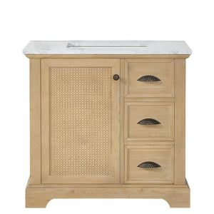 Open image in slideshow, Hervas 36&quot; Free-standing Single Bath Vanity in Fir Wood Brown with White Natural Carrara Marble Top
