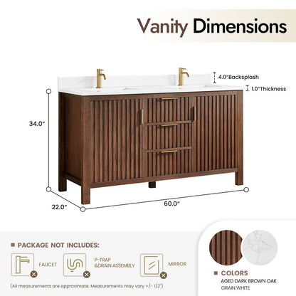 Shenzhen 60M" Double Sink Bath Vanity in Aged Dark Brown Oak