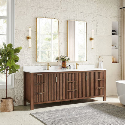 Shenzhen 84" Double Sink Bath Vanity in Aged Dark Brown Oak