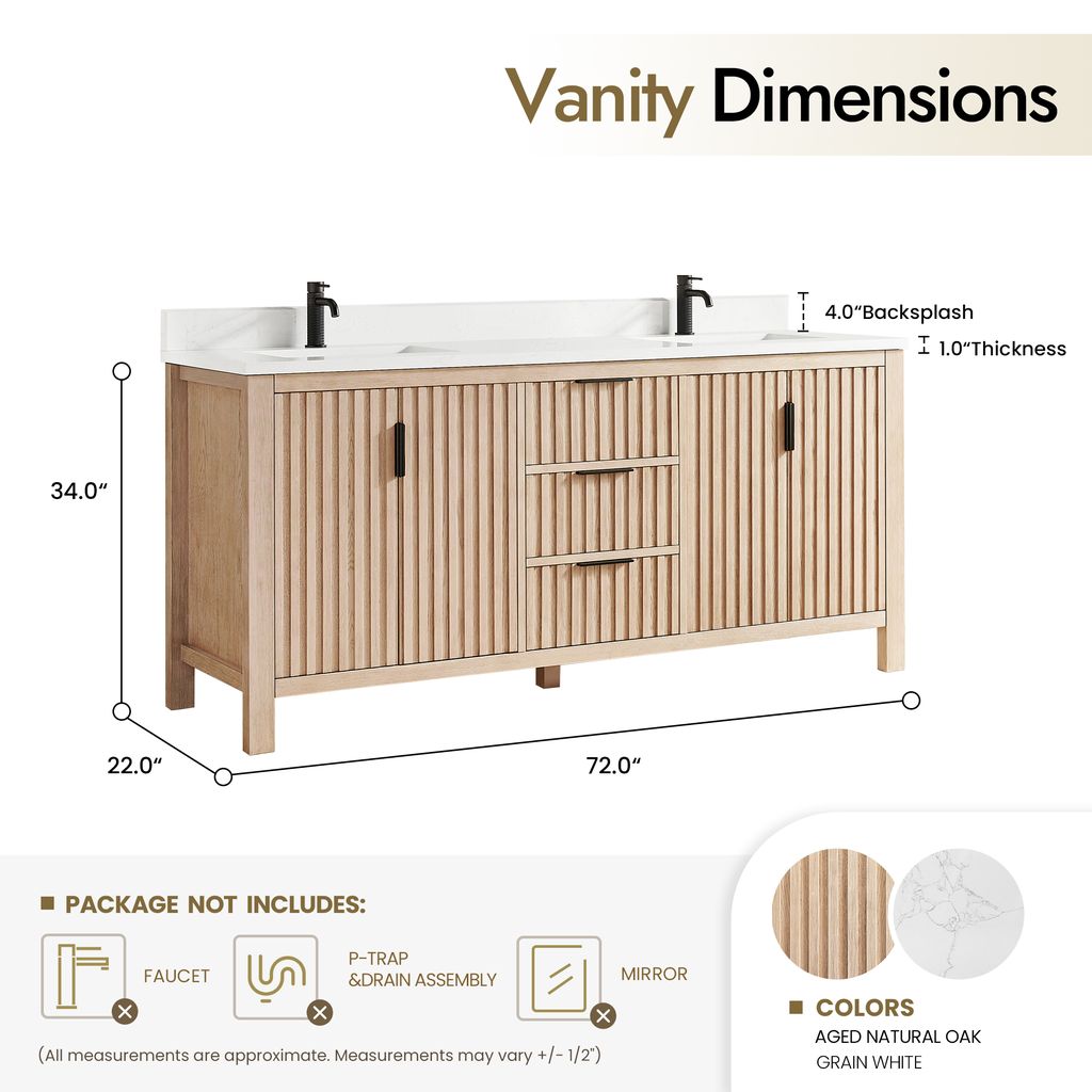 Shenzhen 72" Double Sink Bath Vanity in Aged Natural Oak